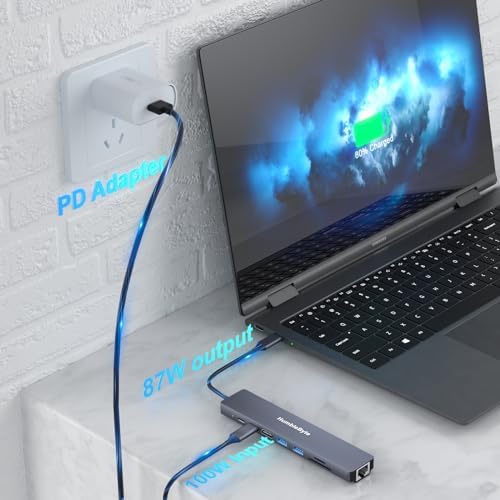 Ultimate 8-in-1 USB C Hub: 4 K HDMI, Gigabit Ethernet & PD 100 W Charging for Seamless Connectivity with Mac Book, Dell, HP, Lenovo, and Surface Devices – Enhance Your Workspace with High-Speed Data Transfer and Multi-Device Compatibility!