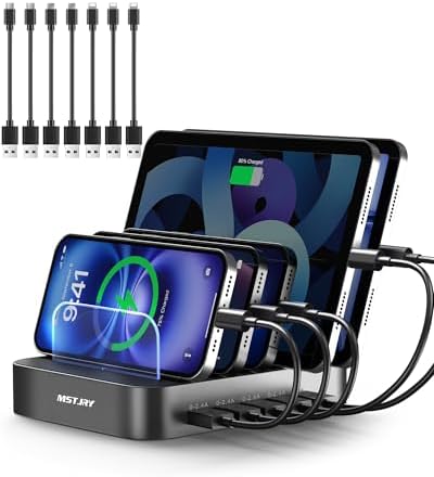 MSTJRY 5-Port USB-A Charging Station: High-Speed Multi-Device Organizer Dock with 7 Short Cables for i Phone, i Pad, and Tablets – Ultimate Solution for Efficient Charging and Clutter Reduction
