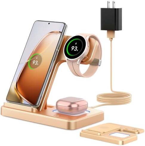 GEEKERA 3 in 1 Foldable Wireless Charger Stand for Samsung Devices – Fast Charge Station for Galaxy Watch6/5 Pro/4/3/Active, S24/S23/S22/S21, Z Flip/Fold Series & Buds 2 Pro – Sleek, Portable Design for Home/Office Travel