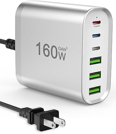 155 W 6-Port USB C Charging Station – High-Speed Portable Power Adapter for Mac Book Pro/Air, i Phone 14/13/12, Samsung Galaxy Note & More – Ultimate Multi-Device Charging Solution with Enhanced Safety Features and Compact Design for Home, Office, and Travel
