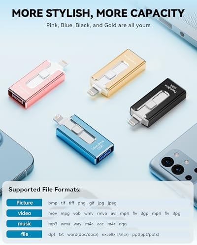 MFi Certified 256 GB Flash Drive – Ultimate Memory Solution for i Phone & i Pad Users, High-Speed Data Transfer for Effortless Photo & Video Backup, Multi-Device Compatibility with Android & PC, Compact USB Thumb Drive for On-the-Go Storage (Black)