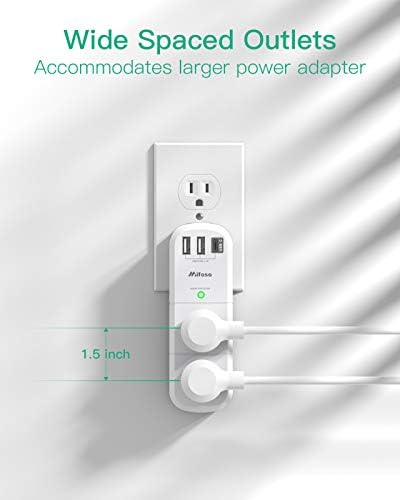 Mifaso 6-Outlet Surge Protector with 3 USB Fast Charging Ports – Rotating Plug Power Strip for Home, Travel, and Dorm Room Use – 1800 Joules of Protection with 3-Sided Swivel Design for Maximum Accessibility and Device Compatibility