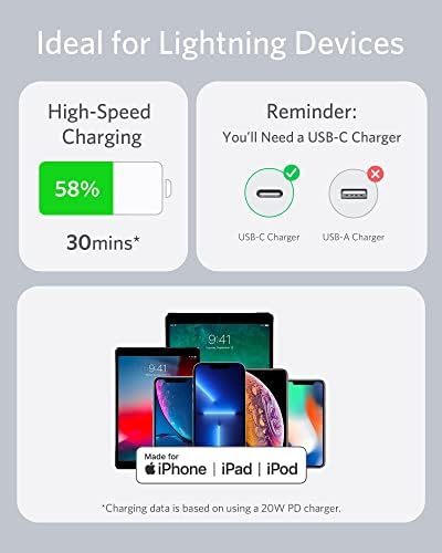 Anker 6 FT MFi Certified USB C to Lightning Cable – Rapid Power Delivery for i Phone 13 Pro, 12 Pro Max, 12, 11, X, XS – Durable Misty Blue Charging Solution with Reinforced Connectors for Optimal Performance and Stylish Flexibility