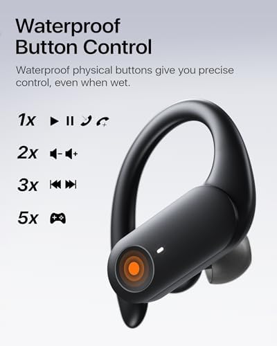 Maximize Your Fitness Journey with NS18 Wireless Earbuds – 12-Hour Playtime, Sweatproof Design, Tailored Sound via Custom App, and Robust 13 mm Bass Drivers for Deep Audio Experience, Featuring Bluetooth 5.3 for Seamless Connectivity (Black) – Ideal for Active Lifestyles and Audiophile Enthusiasts