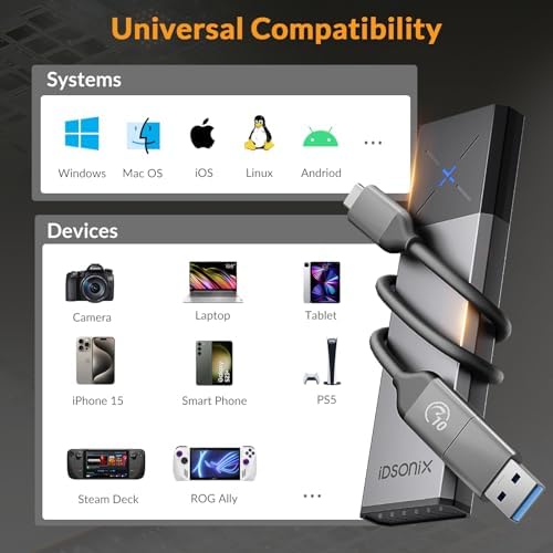 i Dsonix High-Speed M.2 NVMe Enclosure Adapter with Heavy-Duty Protector – 10 Gbps USB C SSD Converter for M.2 PCIe & AHCI SATA – Ultimate Portable Storage Solution with Enhanced Durability and Rapid Data Transfer Efficiency