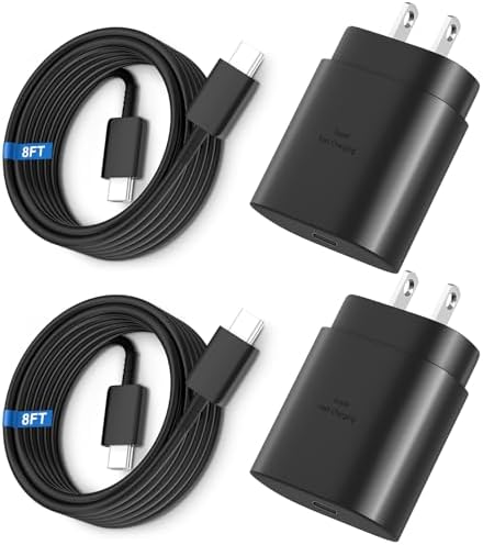 High-Speed 25 W Type C Wall Charger for Samsung Galaxy S25 Series – Includes Dual 10 FT USB-C Cables for Enhanced Flexibility and Safety – Lightning-Fast Charging with Compact Design for Travel Enthusiasts and Everyday Users