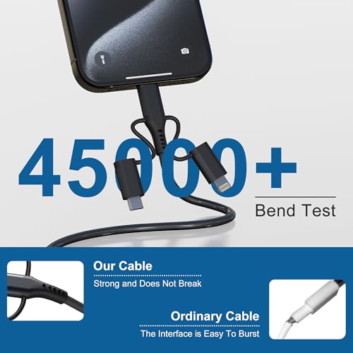 Versatile Coiled 3-in-1 Charging Cable: USB to Lightning, Type C, Micro USB – MFi Certified for Apple Carplay & Android Auto | Fast Charging & Data Sync for i Phone 16, 15, 14, 13 & Samsung Devices – Tangle-Free Travel Accessory