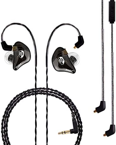 BASN Bsinger Professional Dual Driver In-Ear Monitor Headphones – Hi-Fi Sound Quality Earbuds with Built-in Mic for Musicians and Drummers (Black, 2-Pin) – Superior Comfort and Durability for Live Performances