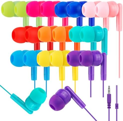 Vibrant 60-Pack Kids Earbuds – Durable Wired Earphones for Classroom Learning – Lightweight 3.5 mm Student Headphones Compatible with PCs, Chromebooks & Laptops – Colorful Design to Engage Young Minds – Ideal for Daily Educational Use