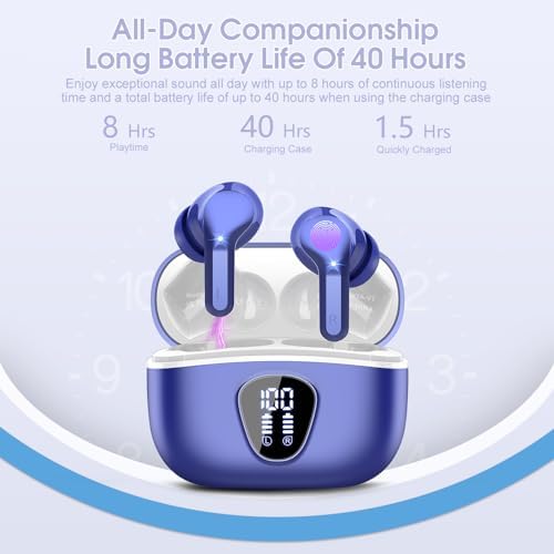 Elevate Your Audio Experience with Bluetooth 5.3 Wireless Earbuds – Hi-Fi Stereo Sound, 40-Hour Battery Life & Advanced Noise Cancelling for Ultimate Focus – IP7 Waterproof Design Perfect for Sports and Everyday Use – Seamless Compatibility with i OS & Android Devices