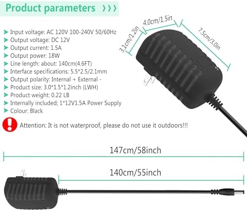 High-Efficiency 12 V 1.5 A AC to DC Power Supply Adapter – Versatile 18 W Energy Source for LED Strip Lights and CCTV Cameras – Reliable Voltage Stability with 5.5 mm x 2.5/2.1 mm Plug – Compact, Durable Solution for Enhanced Lighting and Security Applications – Trusted Performance for Electronic Devices