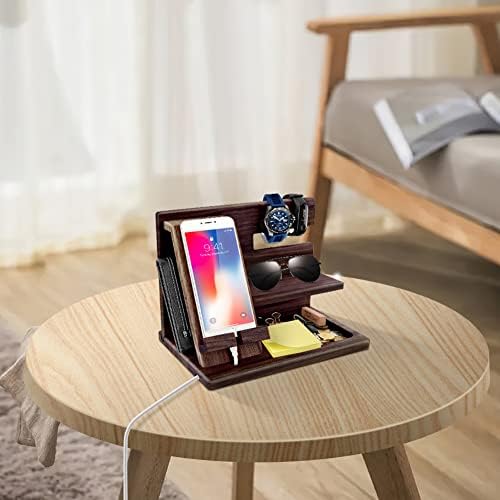 Gifts for Men, Wood Phone Docking Station, Mens Gifts for Birthday Gifts for Men or Gifts for Dad Fathers Day, Desk Workspace Organizer Nightstand Organizer Key for Wallet & Watch Holder – Enhanced Compatibility and Speed