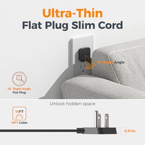 TESSAN 5 FT Flat Plug Extension Cord with 4 AC Outlets, 1 USB-C & 2 USB-A Ports – 900 Joules Surge Protector Power Strip for Home Office & Dorm Room – Maximize Charging Efficiency & Space Savings with Versatile Power Accessory