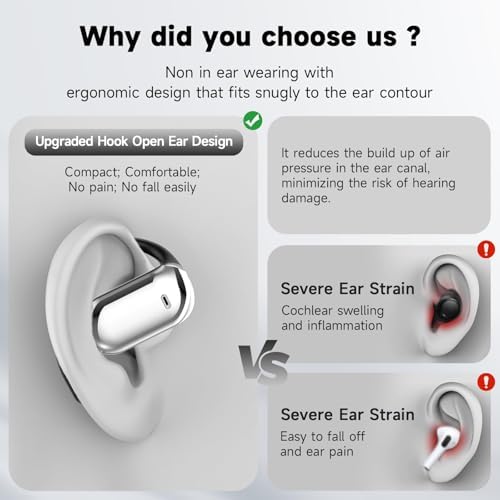 Revolutionary Bluetooth 5.4 Open Ear Wireless Earbuds with 50-Hour Battery Life – Secure Earhook Design for Ultimate Comfort in Running, Fitness, and Yoga – Stay Aware and Active with Lightweight Air Conduction Technology and Intelligent LED Charging Case for Dynamic Lifestyles
