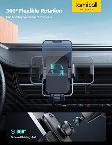 Lamicall 2025 Car Phone Holder with Wider Clamp & Metal Hook – Enhanced Air Vent Mount for Thick Case Compatibility, 360-Degree Rotation, Easy Installation, Dark Grey Finish for Ultimate Hands-Free Navigation and Safety