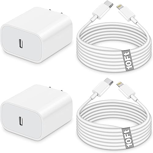 Enhanced Charging Trio: MFi Certified Fast Charger Pack for i Phone – 3 Quick Charging Blocks & 10 ft USB-C to Lightning Cable for Models 14, 13, 12, 11, X – Unmatched Speed and Versatility for Seamless Power Solutions