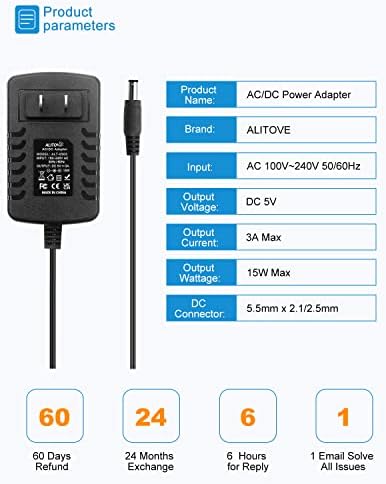 Versatile 5 V 3 A AC Power Adapter – 4.92 Ft Cord for LED Strip Lights, CCTV Cameras & USB Hubs – Universal 100-240 V Input, Dual Connector Compatibility (5.5 mm x 2.5 mm/2.1 mm) – Pack of 5 for Enhanced Power Efficiency & Reliability