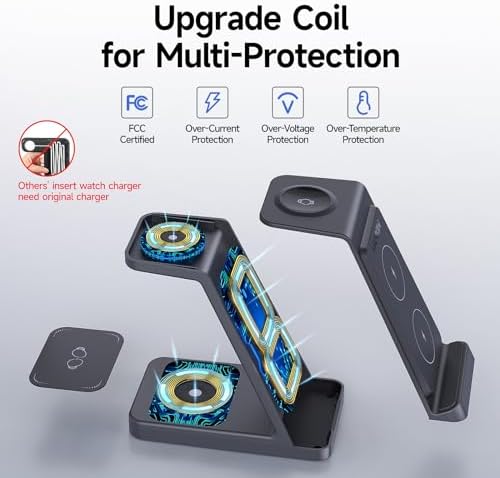 MANKIW Advanced 3-in-1 Wireless Charging Station for Samsung Devices – Ultra-Fast Charger for Galaxy S24, S23, S22, S20 Ultra, Z Flip Fold 5/4/3, Galaxy Watch 6/5/4/3 & Buds – Sleek Black Design for Optimal Efficiency and Style