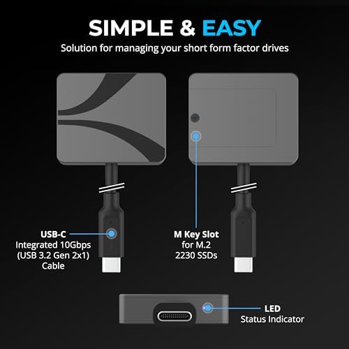 SABRENT USB-C M.2 2230 NVMe SSD Enclosure – Achieve 10 Gbps Transfer Speeds with UASP & Trim Support for Seamless Data Management on Windows, mac OS & Linux – Compact, High-Performance Storage Solution for Tech Professionals and Enthusiasts