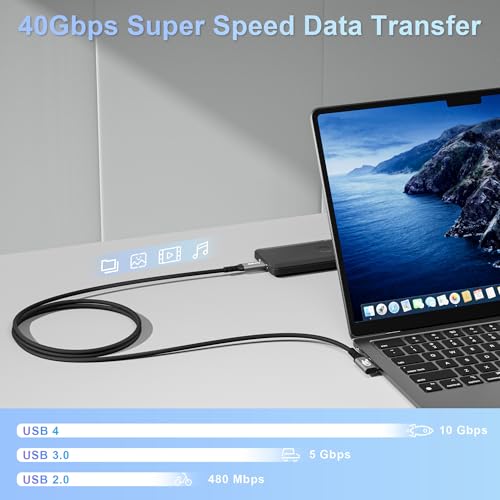 Ultra-Fast Coaxial USB 4 Cable 4 FT with 90-Degree Connector – Experience 40 Gbps Data Transfer, 8 K/5 K Video at 60 Hz, and 240 W Power Delivery – Ideal for Mac Book, i Phone 16/15, SSDs, Thunderbolt 4 & More – Enhanced Durability and Compatibility for Ultimate Performance