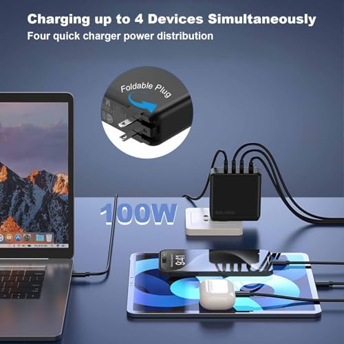 100 W USB-C Fast Charger Block – Compact Multi-Port Ga N Wall Adapter with Foldable Design for Rapid Charging of i Phone, i Pad, Apple Watch & More – Ultimate Portability & Efficiency for Home and Travel