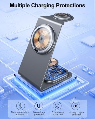 Revolutionary 3-in-1 Magnetic Fast Wireless Charging Station for Apple Devices – Seamless Charging for i Phone 16/15/14/13/12 Pro Max, i Watch 9/8/7/6/5/4/Ultra/SE, and Air Pods Pro/4/3 – Ideal Gift for Tech Enthusiasts – Sleek Design with Enhanced Compatibility and Space-Saving Efficiency