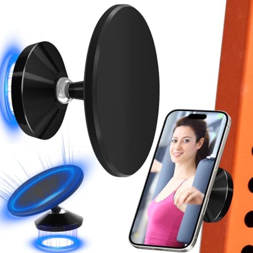 Sleek Silver Gym Magnetic Phone Holder – Dual Magnet Technology for Unmatched Grip, 360° Rotatable Design for Optimal Viewing Angles, Effortless Attachment to Metal Surfaces, Compatible with i Phone 12/13/14/15/16, Samsung & All Mag Safe Smartphones – Ultimate Portable Phone Mount for Distraction-Free Workouts
