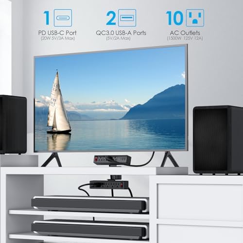Ultimate Under-Desk Power Management Hub: Dual Layer Desk Clamp Surge Protector with 10 AC Outlets & 3 Fast USB Ports (20 W USB-C), 6 Ft Extension Cord for Efficient Office & Home Charging – ETL Listed for Enhanced Safety and Reliability