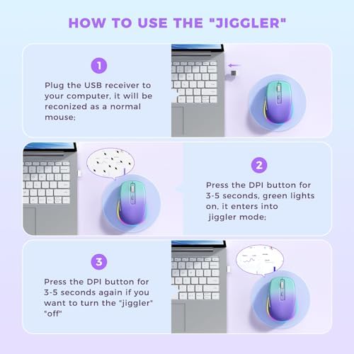 PEIOUS Rechargeable Wireless Mouse with LED – Innovative Jiggler Technology to Keep Your Computer Awake – Sleek Black Design for Optimal Comfort and Productivity