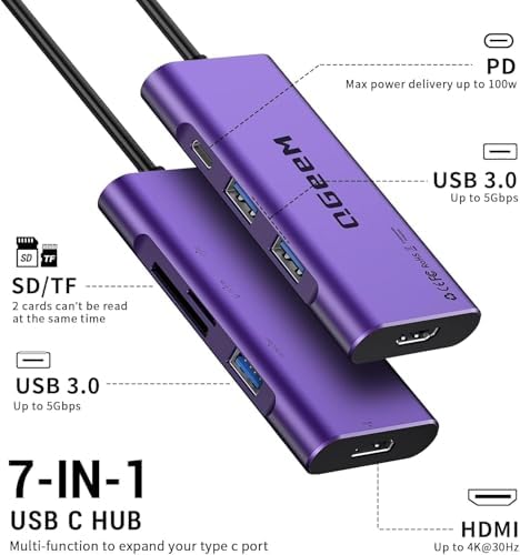 Elevate Your Connectivity Game with the QGee M 7-in-1 USB C Hub – Ultimate 4 K HDMI Adapter for Mac Book, i Phone 15/16, i Pad Pro Max & Chromebook – 100 W Power Delivery, High-Speed USB 3.0 Ports & Integrated Card Reader in Sleek Grey for Superior Performance and Unmatched Versatility