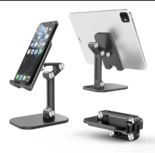 Phone Stand, Adjustable Height and Angle Foldable Cell Phone Stand Holder for Desk, Taller iPhone Stand Compatible 4-11 Inch All Mobile Phone/iPad/Tablet – Black (Black) – Enhanced Compatibility and Speed