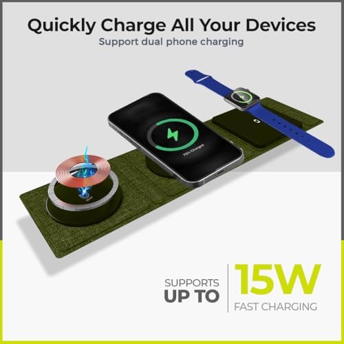 ZTAR 3-in-1 Wireless Travel Charger: Ultimate Mag Safe-Compatible Charging Pad for i Phone 16/15/14/13/12, Samsung Galaxy, Air Pods & Apple Watch – Portable Foldable Design for Effortless Travel & Rapid Multi-Device Charging