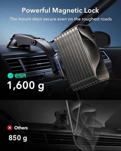 Revolutionize Your Drive with the ESR Qi2 15 W Mag Safe Car Mount Charger – Effortless Fast Wireless Charging for i Phone 12-16 & S25, Secure Magnetic Hold for Dashboard/Windshield, Stylish Black Design, Ultimate Convenience and Enhanced Compatibility