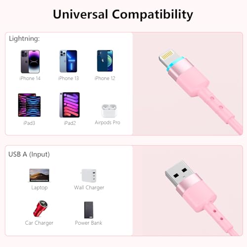 2-Pack Retractable Coiled USB-C to Lightning Charger Cable for i Phone – MFi Certified Fast Charging Solution for i Phone 14/13/12/11 SE/Xr & i Pad – 4 Ft Pink Car Play Cable for Uber and On-the-Go Syncing – Durable, Tangle-Free Design for Ultimate Portability and Efficiency