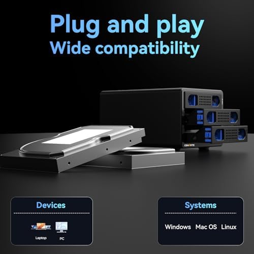 High-Performance Aluminum Dual Bay Hard Drive Enclosure – 10 Gbps USB 3.2 Gen 2 with Cooling Fan for 2.5”/3.5” SATA HDD/SSD, Hot Swappable & Daisy Chain Expansion, Tool-Free Setup for Seamless Data Management