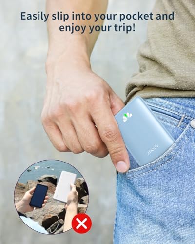 Ultra Slim ANOUV 10,000 m Ah Portable Charger – Fast Charging Power Bank with PD 22.5 W & QC 3.0 for i Phone and Android Devices – Lightweight External Battery for On-the-Go Charging Needs