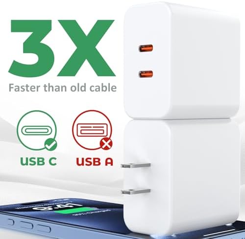 40 W Dual-Port USB-C Fast Charger for i Phone 15/16/14/13/12/11 Pro Max & Samsung – High-Speed Compact Charging Block with Power Delivery & Quick Charge for Home and Travel Efficiency