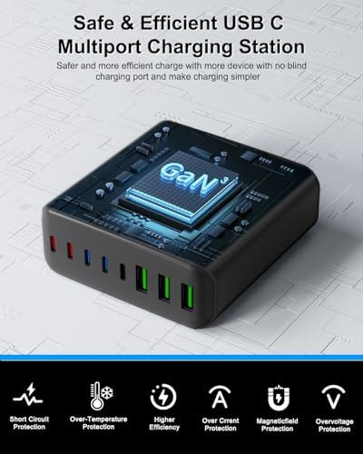 Ultra-Fast 500 W USB C Charging Station – 8-Port PD 120 W Adapter for Mac Book, i Pad, DELL, i Phone 16/15/14/13/Pro Max & Galaxy – All-in-One Travel-Friendly Power Solution for Multiple Devices