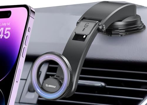 Esoulk Ring Magnetic Car Phone Holder – Ultimate Versatile Mount for Dashboard, Windshield & Air Vent – Strong Magnetic Grip for Enhanced Driving Safety – Compatible with Mag Safe & All Smartphone Models – Effortless Installation, Sleek Design, and Optimal Convenience for Modern Drivers