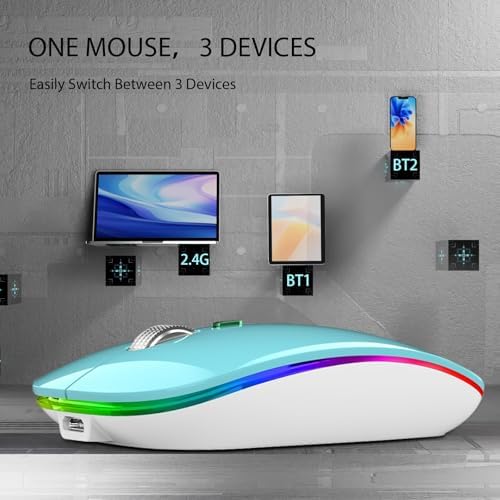 TENMOS Sleek LED Bluetooth Mouse – Ultra-Quiet Rechargeable Wireless Mouse with Type C Adapter for Laptops, Mac Books & i Pads – Bluetooth 5.1 & 2.4 GHz Universal Compatibility in Vibrant Blue – Perfect for Home, Office, and On-the-Go Productivity