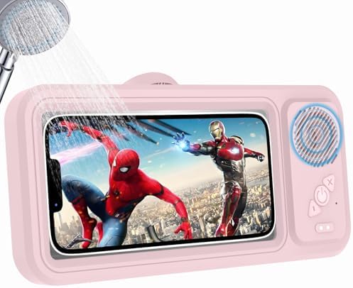 Shower Phone Holder with Wireless Bluetooth Speaker,Waterproof 480 Rotation Viewable Shower Phone Stand Case Mount Speakers for Bathroom Wall Mirro for 4″- 6.8″ Cell Phones (Pink) – Enhanced Compatibility and Speed