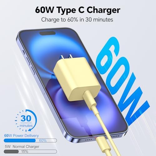 20 W Dual USB-C Fast Charger Block for i Phone 15/16 Series – Includes Two 10 FT USB-C Charging Cables, Perfect for Pro Max, Plus, Pro, i Pad Pro/Air – Compact, High-Speed Charging Solution (2 Pack, Black)