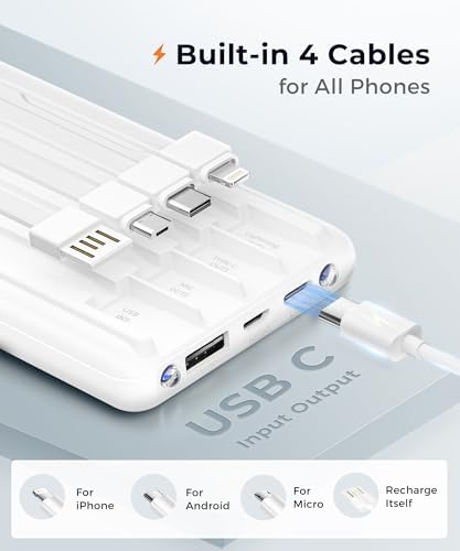 Ultra-Fast Portable Charger with Built-In Cables & LED Display – 10000 m Ah Power Bank for Multiple Devices, 22.5 W Super Speed Charging, Slim Design for Travel & Emergency Use – Compatible with i Phone 16/15/14/13/12, Samsung Galaxy, Google Pixel & More (Purple) – Ultimate Convenience & Safety Features