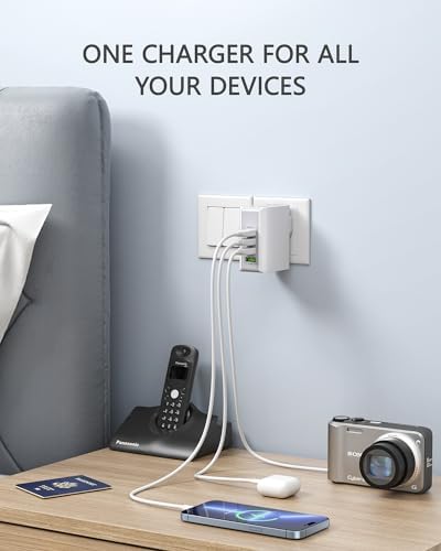 LENCENT 4-Port USB Wall Charger – 22 W Fast Charging Travel Adapter with International Plug Compatibility for i Phone & i Pad – Compact Power Solution for Global Travelers – Lightweight, Efficient Multi-Device Charging for Any USB-Powered Device