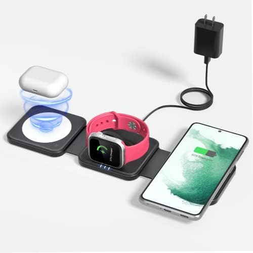 Magnetic Wireless Charging Station for i Phone 15/14/13/12 Pro Max & Apple Devices – Joy Geek 3-in-1 Fast Charger Pad for i Phone, Apple Watch Ultra 9-2, and Air Pods – Compact Design with Enhanced Compatibility and Secure Magnetic Alignment