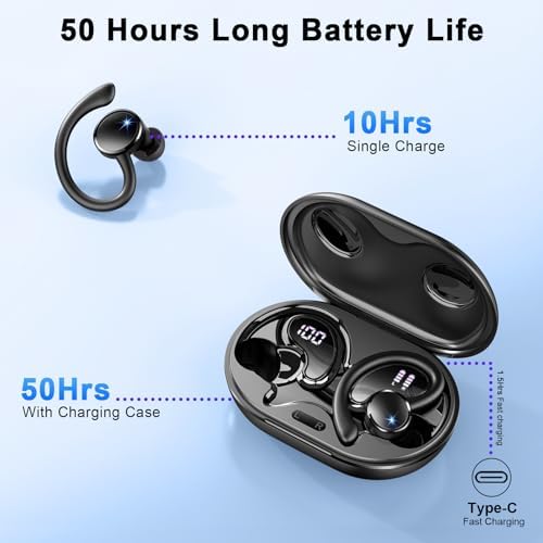Unleash Your Athletic Potential with IP7 Waterproof Wireless Earbuds – Bluetooth 5.4 Headphones Offering 50 Hours of Immersive Deep Bass, Enhanced 4 ENC Noise Cancellation for Clear Calls, Ergonomic Earhook Design for Ultimate Comfort, and Dual LED Display for Seamless Connectivity and Performance