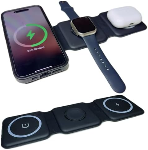 Ultimate 3-in-1 Foldable Wireless Charging Station – Compact Travel Charger for i Phone 16/15/14/13/12 Pro Max, Apple Watch Series 10/9/8/7/6/5/4/3/2/1, and Air Pods Pro 2/1 – Maximize Space and Efficiency for On-the-Go Charging Solutions