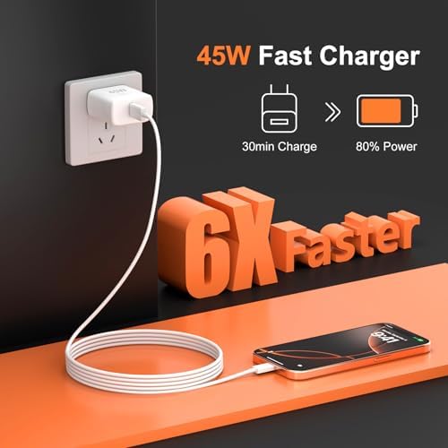 Ultra-Fast 45 W i Phone 16 Pro Max Charger with 6 FT USB-C Cable – Versatile Wall Adapter for i Phone 15, Android & More – Compact Design with Advanced Safety Features for Reliable Everyday Charging