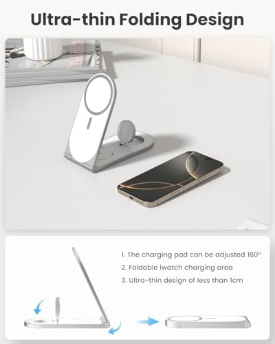 Ultimate 3-in-1 Wireless Charging Station – Foldable Travel Charger for i Phone 16/15/14/13/12, Air Pods & Apple Watch – 20 W Fast Magnetic Charger Stand with Enhanced Mag Safe Compatibility for On-the-Go Convenience