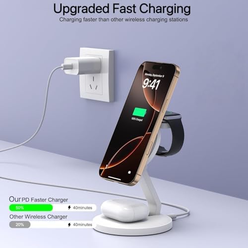 Ultimate 3-in-1 Foldable Magnetic Wireless Charging Station for i Phone, Apple Watch & Air Pods – 15 W Fast Charge Compatible with i Phone 16/15/14/13/12, Apple Watch Ultra/SE, Air Pods Pro – Compact, Portable Design with Safety Features for Home & Travel